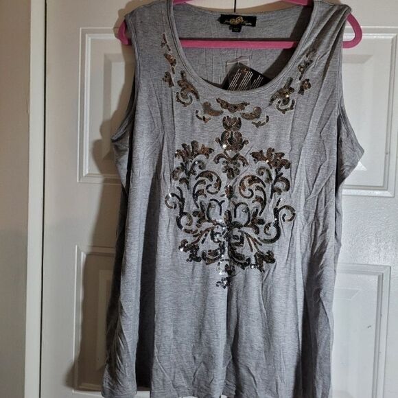 CB new summer time sequin top. 1X Gray Speckled Unworn sleeve less joy b Nwt - Picture 1 of 5